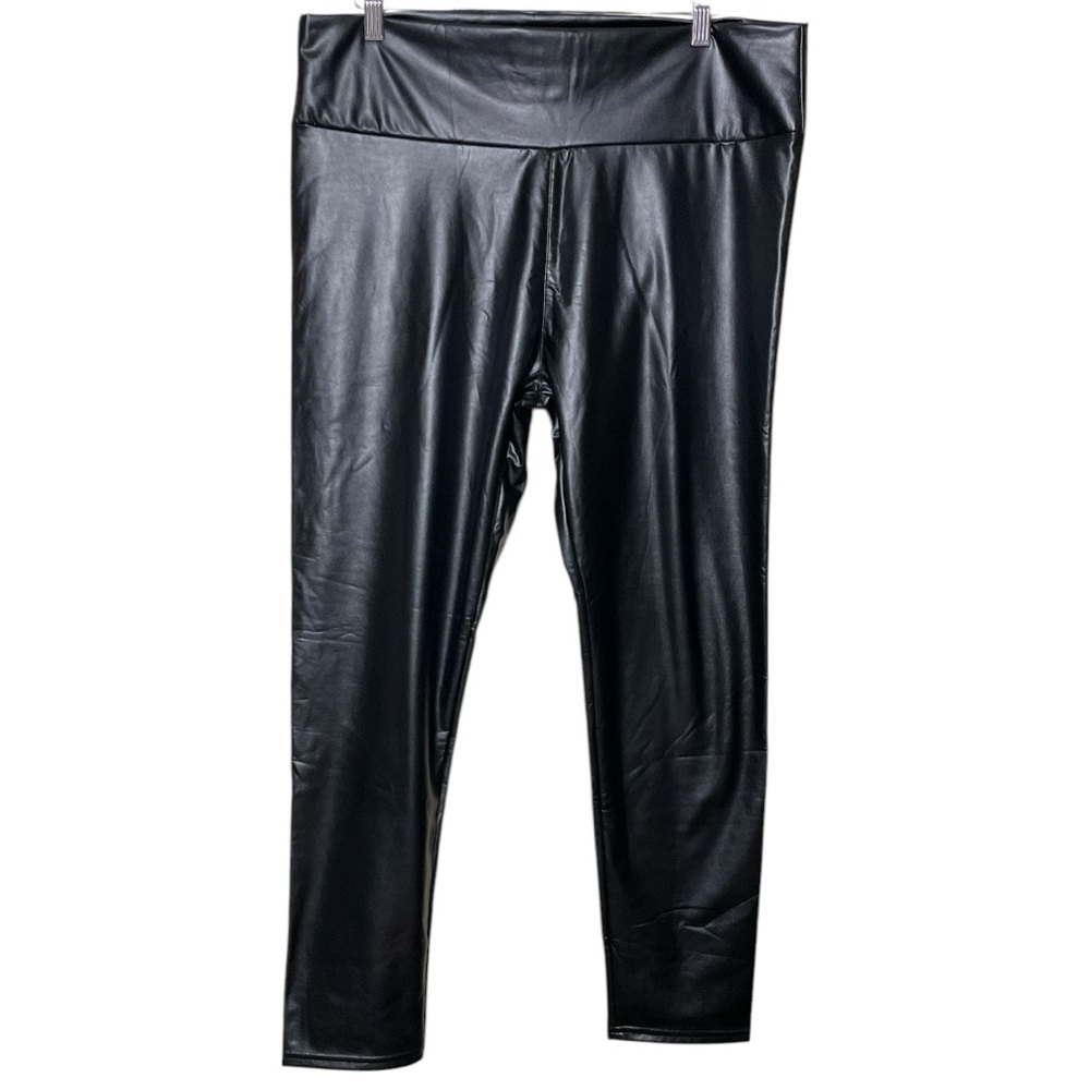 Ginasy Faux Leather Leggings Stretch High Waist Pleather Thin Fleece Lined 4XL